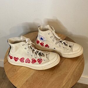 comme des garçon x converse lace up beige hightop sneakers